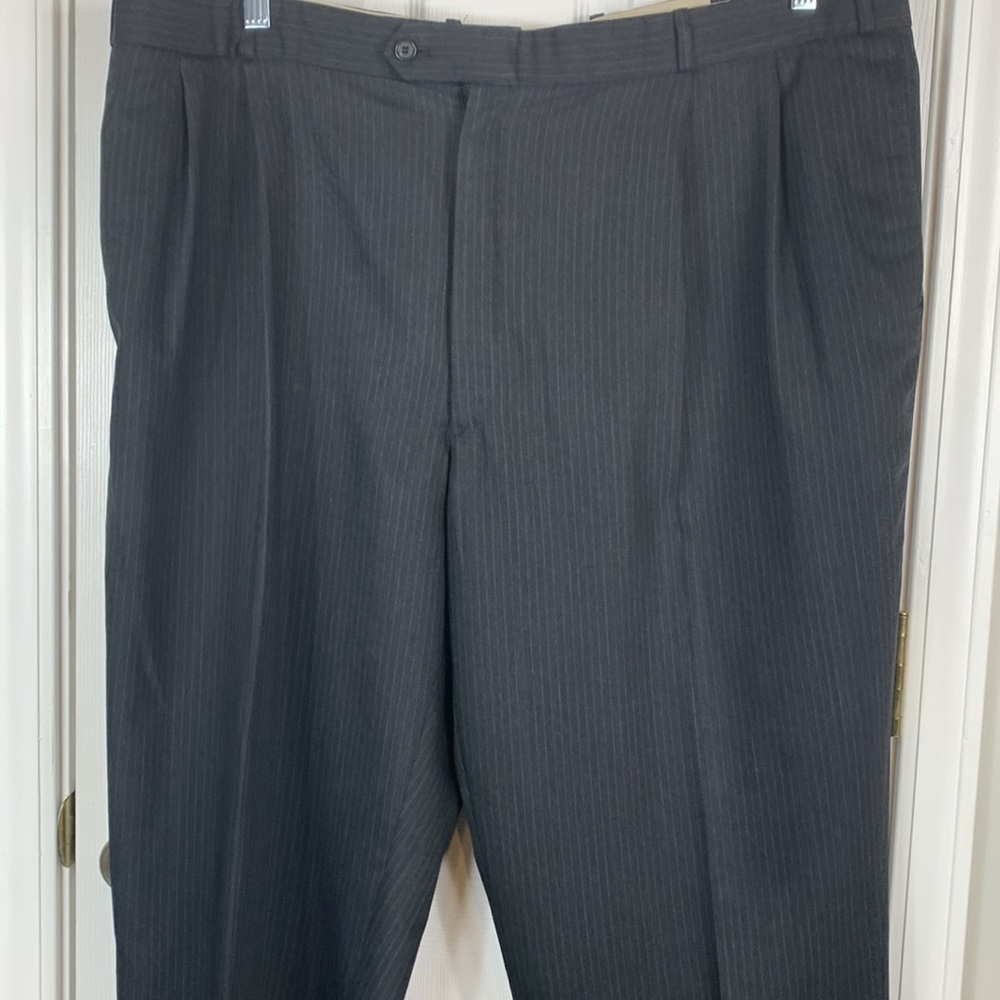 Black pinstriped mens dress pants 100% wool. Pleats in the front. - Picture 2 of 5